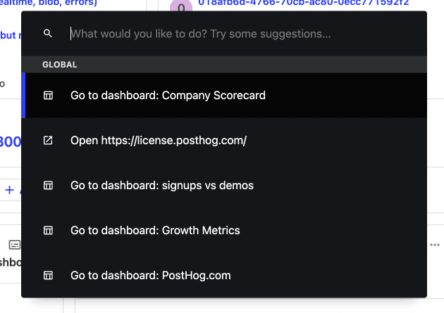 PostHog command palette